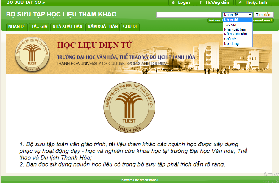 Quản lý nguồn học liệu điện tử tại Trường Đại học Văn hóa, Thể thao và Du lịch Thanh Hóa